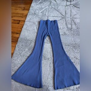Aerie Blue Ribbed Knit Flare Pants